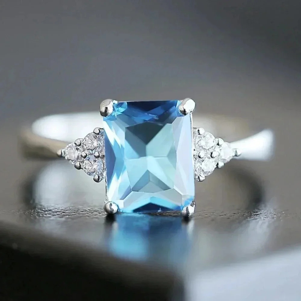 Dainty Radiant Cut Pure Gemstone Zircon Trendy Rings for Women, EVGG14…